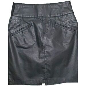 Beija Flor Black Mini Skirt Black Waxed Denim Size 2